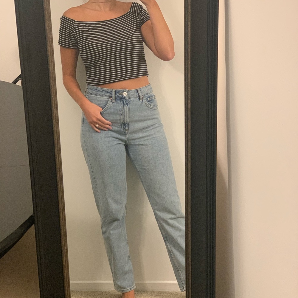 Black and white off the shoulder crop top